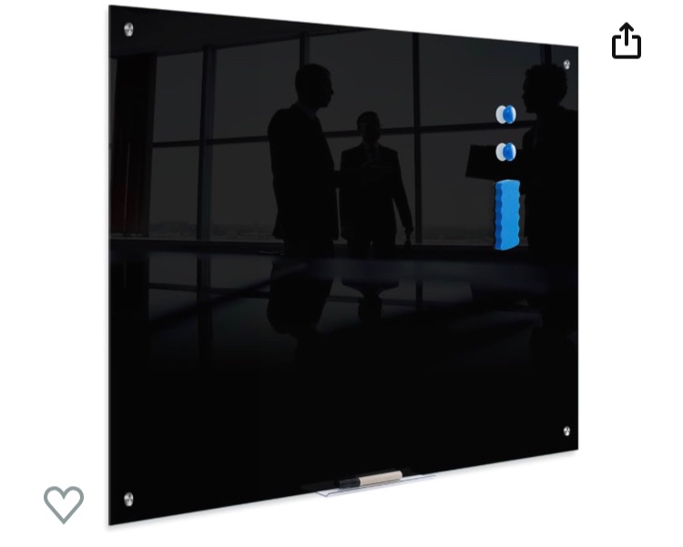 Photo 1 of MISSING ACCESSORIES TIANSE Glass Whiteboard, Magnetic Dry Erase Black Glass WhiteBoard - 48" x 32" Frameless 