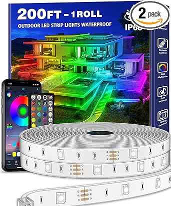 Photo 1 of 200ft Outdoor LED Strip Lights Waterproof 1 Roll,IP68 Outside Led Light Strips Waterproof with App and Remote,Music Sync RGB Exterior Led Rope Lights with Self Adhesive Back for Deck,Balcony,Pool
