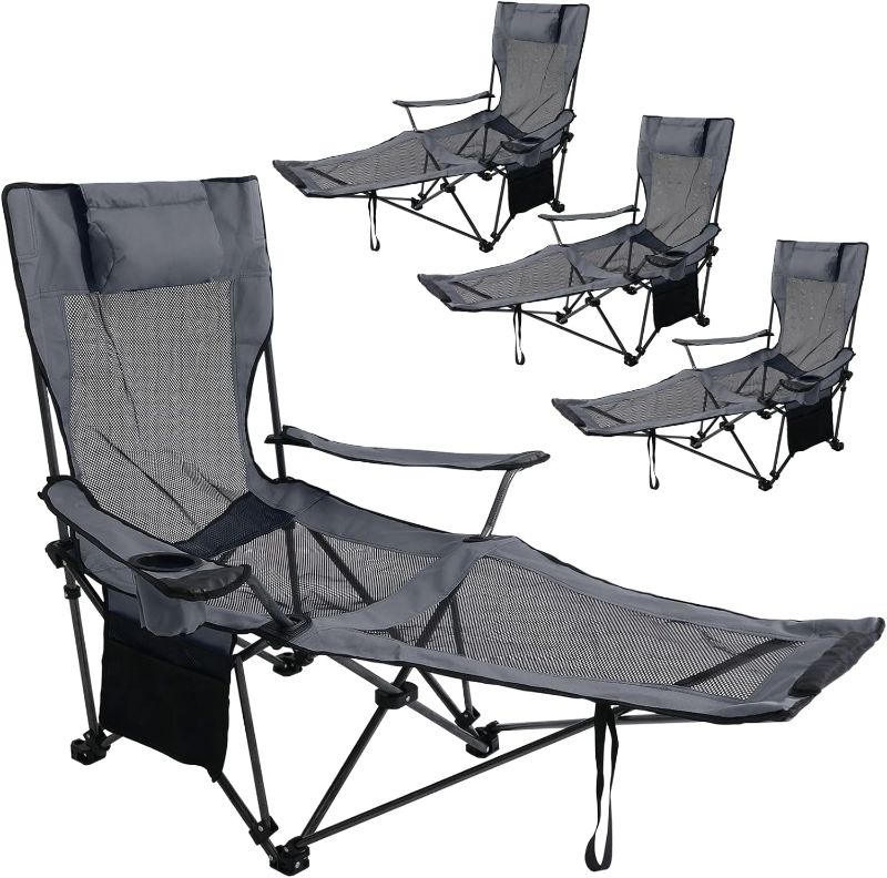 Photo 1 of ABCCANOPY Folding Reclining Camping Chair Portable Camping Chair with Footrest, Storage Bag & Headrest, 4 Packs, Dark Gray
