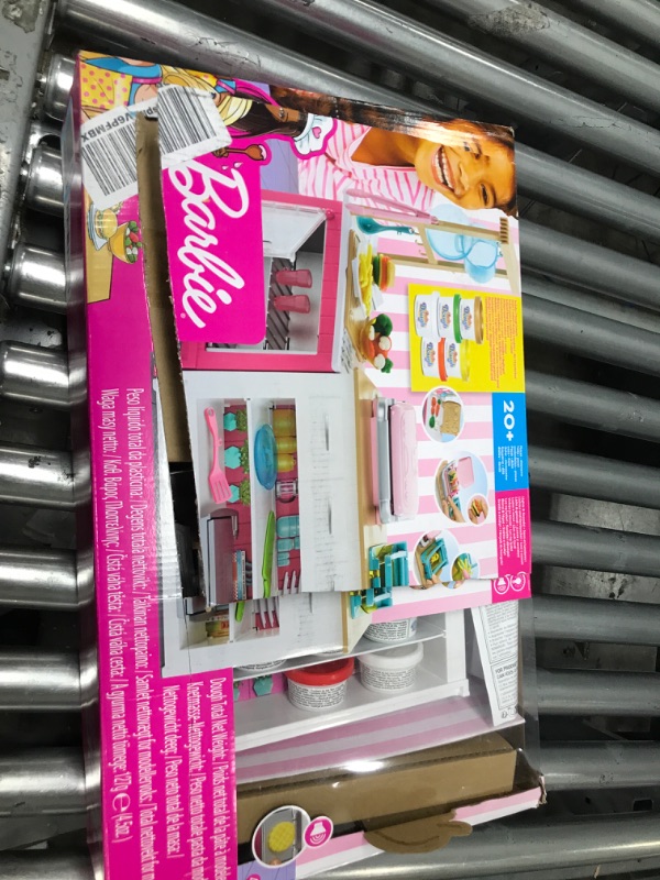 Photo 3 of Barbie Kitchen Playset with Doll, Lights & Sounds, Food Molds, 5 Dough Colors and 20+ Accessories Frustration Free