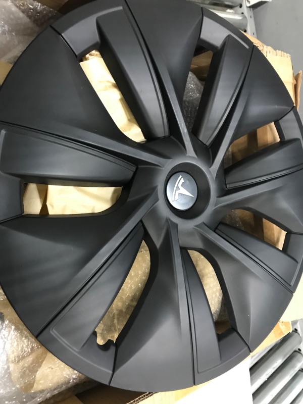 Photo 2 of Limsas Tesla Model Y Wheel Cover Hubcap 19 Inch,Tesla Model Y Accessories, Matte Black Wheel Cover HubCaps Compatible with Tesla Model Y 2021-2023,Hubcaps with Four Logos,Set of 4