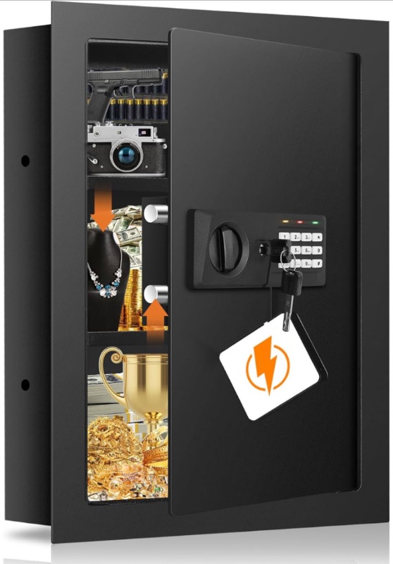 Photo 1 of 22.05" Tall Fireproof Wall Safe Between Studs 16" Centers, Heavy Duty Flush In Wall Safe Between Studs with Hidden Compartment & 2 Removable Shelves, Hidden Wall Mount Safe for Firearms Money Jewelry