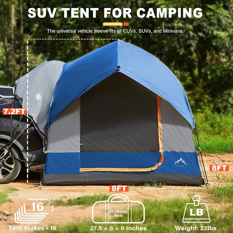 Photo 3 of (READ NOTES) GoHimal SUV Tent for Camping, Waterproof PU3000mm Spacious Double Layer Design for 5-8 Person, Includes Rainfly and Storage Bag, 8FT L x 8FT W x 7.2FT H Blue