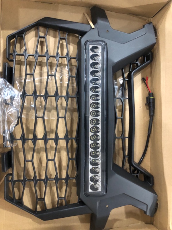 Photo 2 of A & UTV PRO RZR Fascia Grille with Light for 2019 2020 2021 2022 2023 Polaris RZR XP 1000 / XP4/ Turbo Pro R, Mesh Grill with LED Light Bar Accessories,Replace OEM #5455433-070, Gloss Black