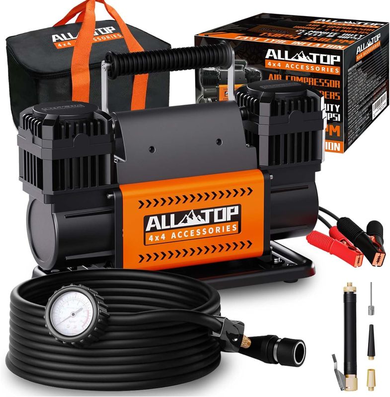 Photo 1 of (VISIBLY USED+NO CARRYING CASE)  ALL-TOP Air Compressor Kit, Dual Cylinder 12V Portable Inflator 12.35 ft³/Min, Offroad Air Compressor Pump for Truck Tires, Heavy Duty Max 150 PSI for 4x4 Vehicle & RV
