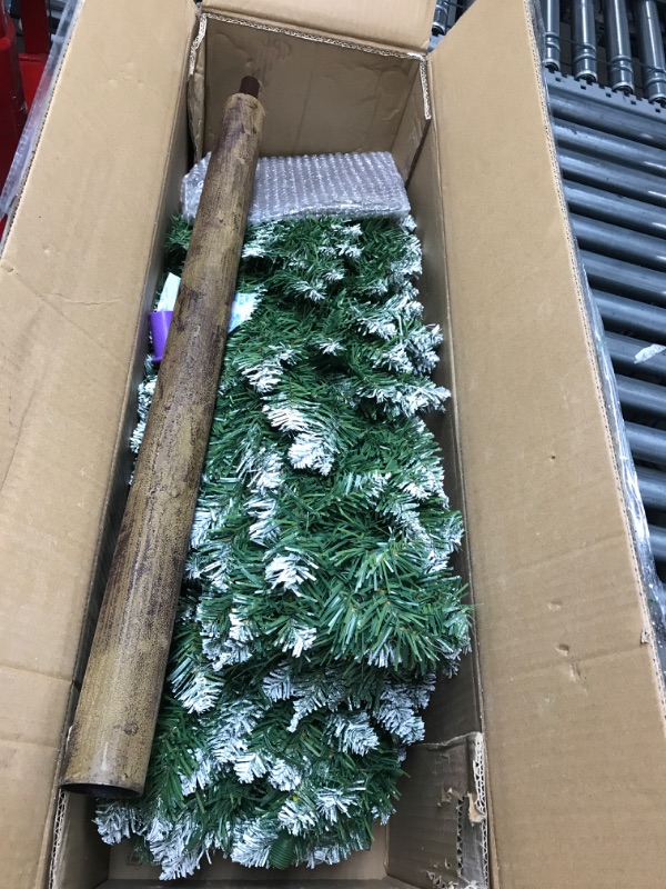 Photo 2 of 6.5 Ft Prelit Alpine Artificial Christmas Tree Snowy Pencil Tree with 230 Warm White Light 608 Thick PVC Branch Tips Metal Stand UL Plug Fire-Resistant Slim Xmas Tree for Home Indoor Fireplace Decor