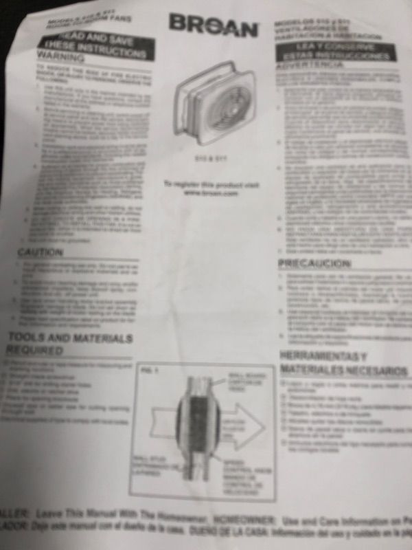 Photo 3 of ***Parts Only***Broan-Nutone 511 Room-to-Room Ventilation Fan, Plastic White Square Exhaust Fan, 4.5 Sones, 180 CFM, 8"