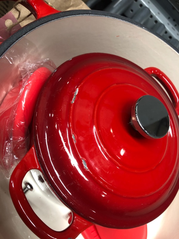 Photo 6 of ***CHIPS ON INSIDE OF LARGE LID / CHIPS ON HANDLE OF SMALL POT***
Enamel Stockpot With Lid,  (Color : Red) 2 POT SET WITH LIDS