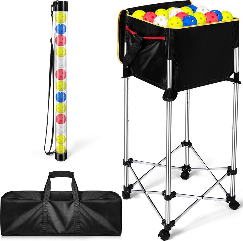 Photo 1 of ***SEE NOTE*** Deekin 2 Pcs Portable Ball Cart and Tennis Ball Pickup Collector Tennis Basket on Wheels with Storage Bag Tennis Ball Picker Upper Tennis Ball Tube