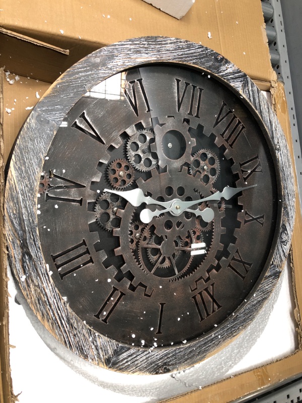 Photo 2 of ZBJZJM 24" Large Wall Clock with Moving Gears for Living Room Decor Decorative Wood Big Oversize Farmhouse Steampunk Silent Vintage Rustic Industrial clcoks for Home Office,HD Tempered Glass,Black