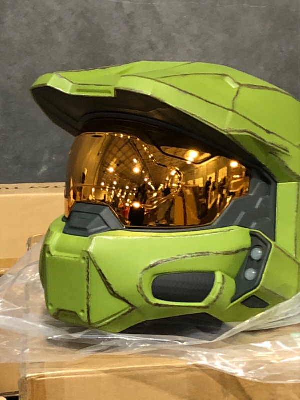 Photo 4 of * used * missing stand * see all images * 
HALO Master Chief Deluxe Helmet with Stand - LED Lights on Each Side -