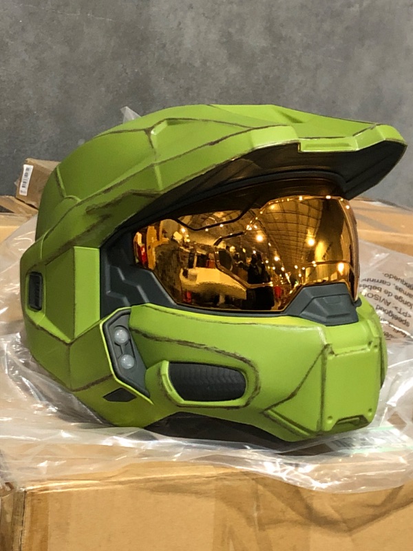 Photo 3 of * used * missing stand * see all images * 
HALO Master Chief Deluxe Helmet with Stand - LED Lights on Each Side -