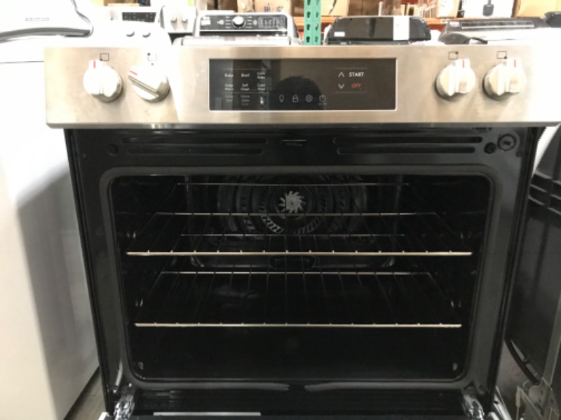 Photo 2 of Frigidaire 30-in Glass Top 5 Burners 5.3-cu ft Self-Cleaning Slide-in Electric Range (Fingerprint Resistant Stainless Steel)
