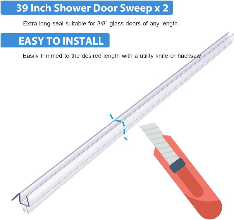 Photo 1 of 2-Pack Butecare Frameless Shower Door Bottom Seal – Stop Shower Leaks and Create a Water Barrier (1/2” x 39”)