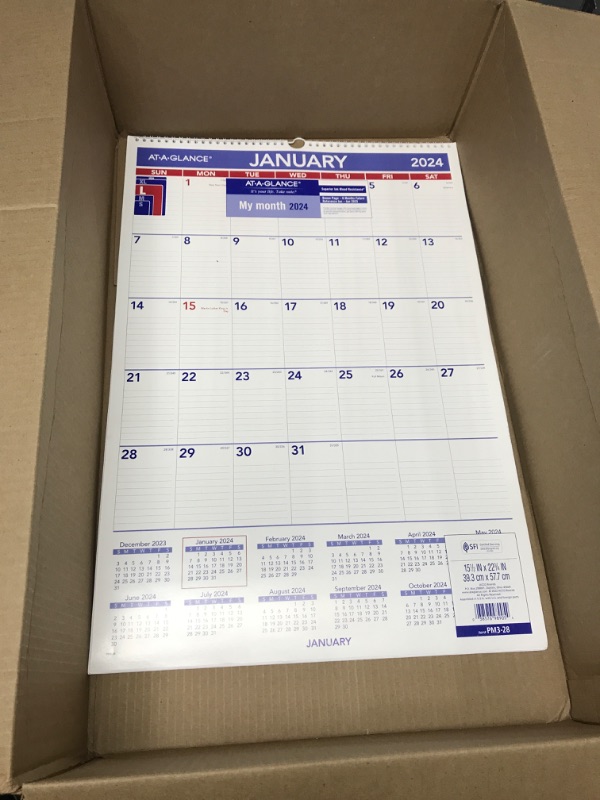 Photo 2 of AT-A-GLANCE 2024 Wall Calendar, 15-1/2" x 22-3/4", Large, Monthly, Wirebound (PM32824)