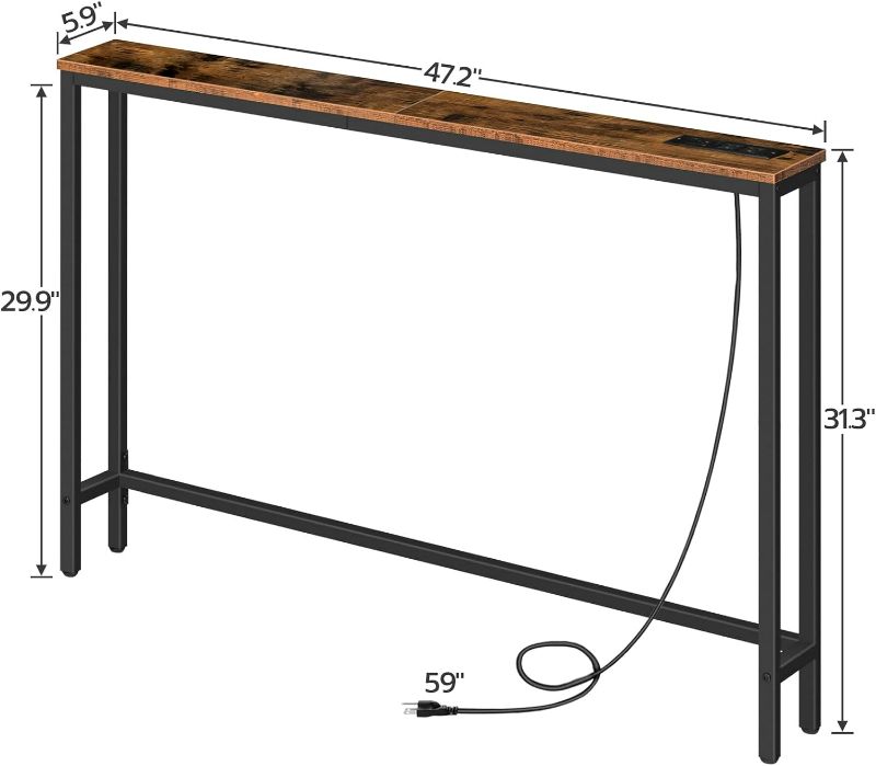 Photo 3 of (READ NOTES) HOOBRO 47.2” Skinny Console Table with Power Outlets and USB Ports, Entryway Table with Charging Station, Narrow Sofa Table, Behind Couch Table, for Entryway, Hallway, Foyer, Rustic Brown BF15XG01 1 47.2” L x 5.9” W x 31.3” H