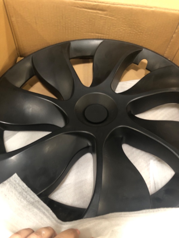 Photo 2 of ***only 3 in box***XINFOOB Tesla Model Y Wheel Cover 19-Inch Hubcaps ABS Hub Cap Set of 3 Matte Black Wheel Cover 2020-2023 Tesla Model Y Accessories