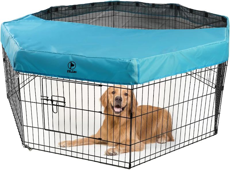 Photo 1 of 
PJYuCien Dog Playpen Mesh Top Cover, Fits 24 Inch 8 Panels Regular Octagon Metal Exercise Pet Playpen, Velcro Connections, Blue (Note: Cover Only, Playpen...