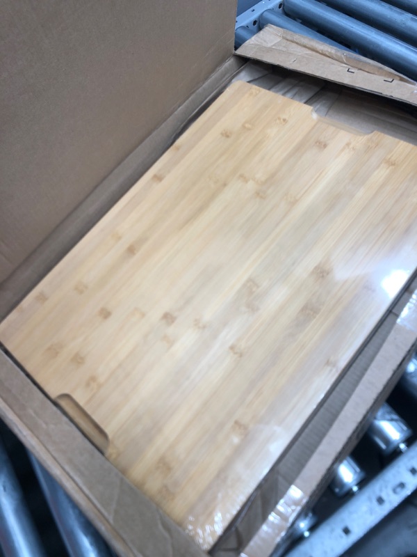 Photo 2 of 24 x 18 Extra Large Bamboo Serving Boards for Kitchen, Heavy Duty Wood Butcher Block Chopping Board with Handle and Juice Groove for Meat, Large Charcuterie Board, Over the Sink Cutting Board 24" X 18"