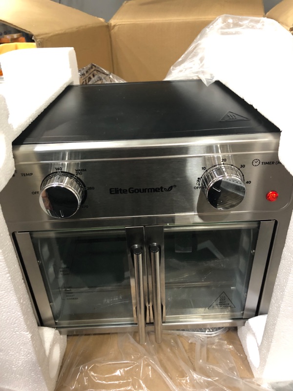 Photo 2 of Elite Gourmet EAF1222SS Air Fryer Oven Double French Doors, Bake, Grill, Roast, Broil, Rotisserie, Toast, Warm, Air Fry, Dehydrate, 1500 Watts, with 25 Recipes, 12L. Capacity, Stainless Steel 4-Slice, 12L Air Fryer Oven