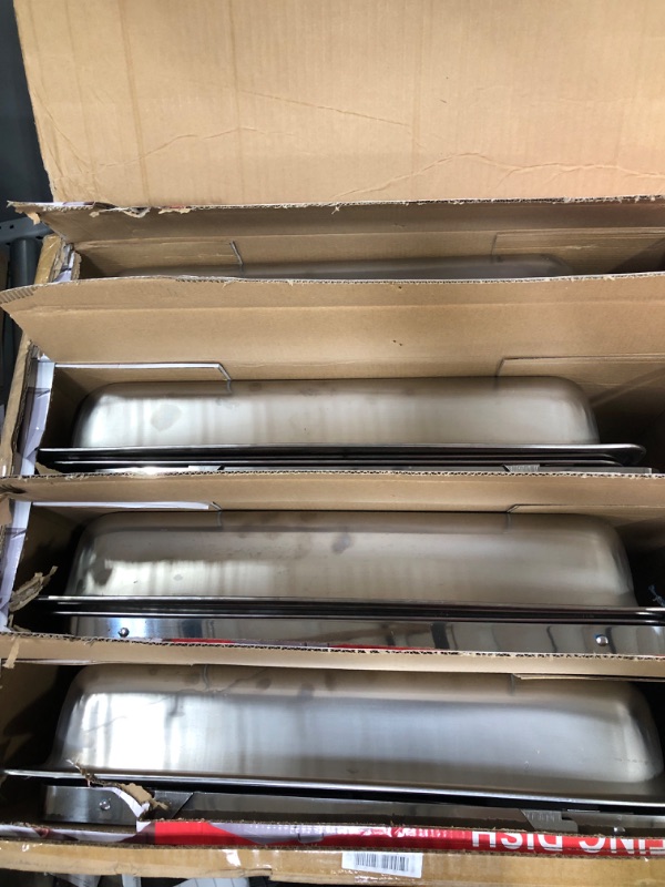 Photo 1 of 4 Pcs Chafing Dish Buffet Set 9.5 Qt Stainless Steel Chafers and Buffet Warmer Set Catering Food Warmers with 2 Full Size 2 Half Size Food Pan Water Pan Fuel Holder and Lid for Parties Buffets Banquet