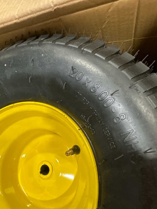 Photo 3 of 2PCS 20x8.00-8 Lawn Mower Tires with Rim,20x8x8 Lawn Tractor Tires,20x8.00-8nhs Tires for Lawn Garden Tractors,4 Ply Tubeless,3.5" Offset Hub,3/4" Bushing with 3/16" Keyway,965lbs Capacity 20x8.00-8 Tires with Rim