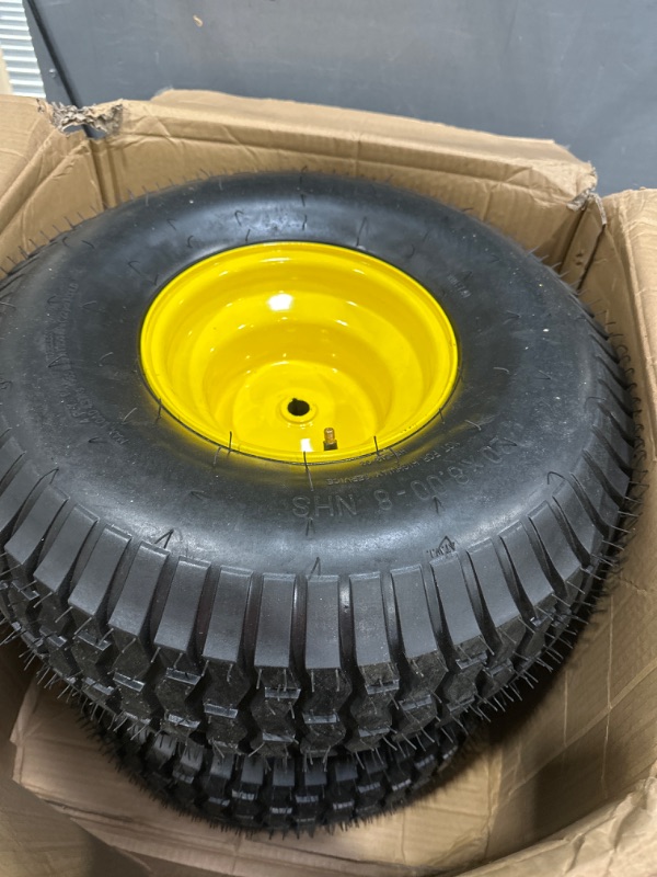 Photo 2 of 2PCS 20x8.00-8 Lawn Mower Tires with Rim,20x8x8 Lawn Tractor Tires,20x8.00-8nhs Tires for Lawn Garden Tractors,4 Ply Tubeless,3.5" Offset Hub,3/4" Bushing with 3/16" Keyway,965lbs Capacity 20x8.00-8 Tires with Rim