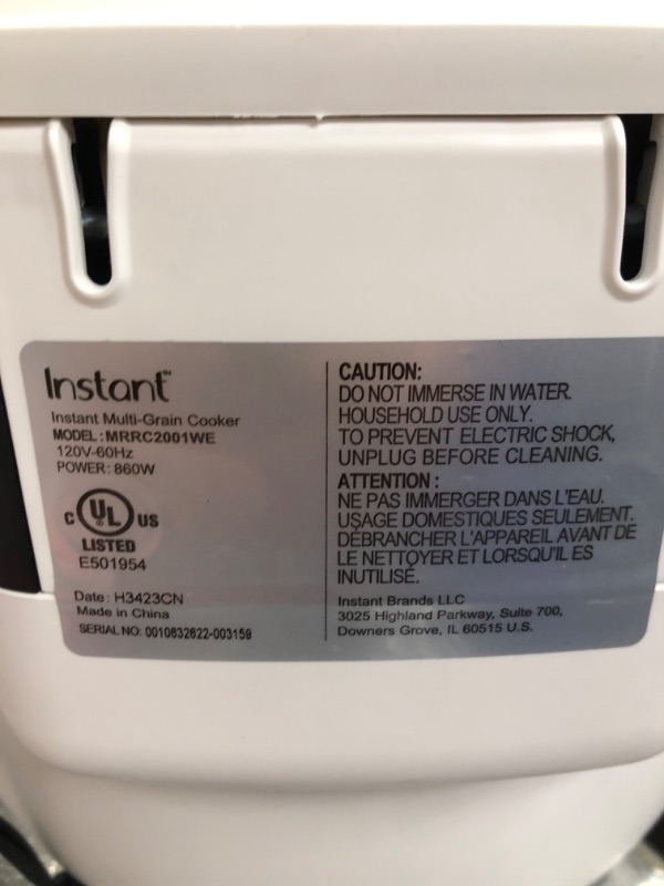 Photo 4 of **NONREFUNDABLE**FOR PARTS OR REPAIR**SEE NOTES**
Instant 20-Cup Rice Cooker, Rice and Grain Multi-Cooker with Carb Reducing Technology without Compromising Taste or Texture, From the Makers of Instant Pot, Includes 8 Cooking Presets 20 Cup Carb Reducing