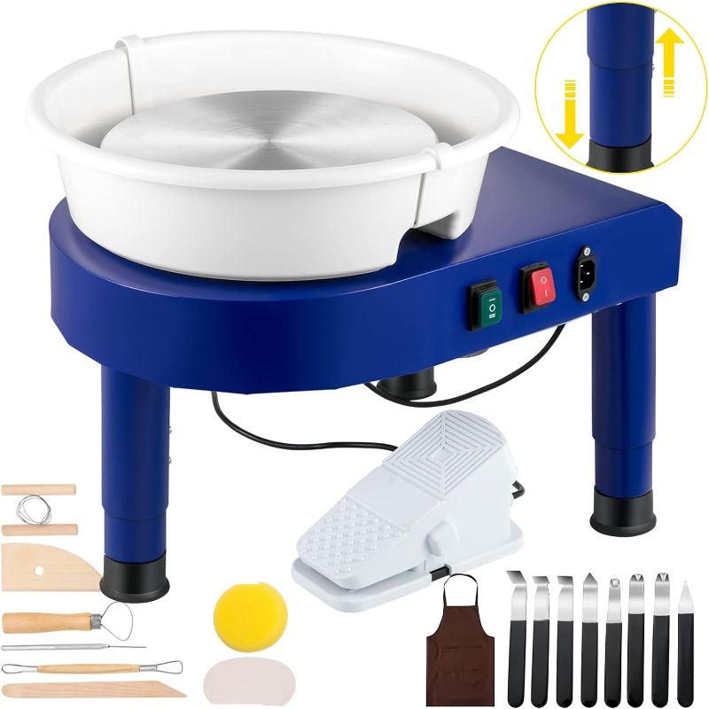 Photo 1 of ***Parts Only***VEVOR Pottery Wheel, 14in Ceramic Wheel Forming Machine, 0-300RPM Speed 0-7.8in Lift Table Electric Clay Machine, Foot Pedal Detachable Basin Sculpting Tool Accessory Kit for Work Home Art Craft DIY
