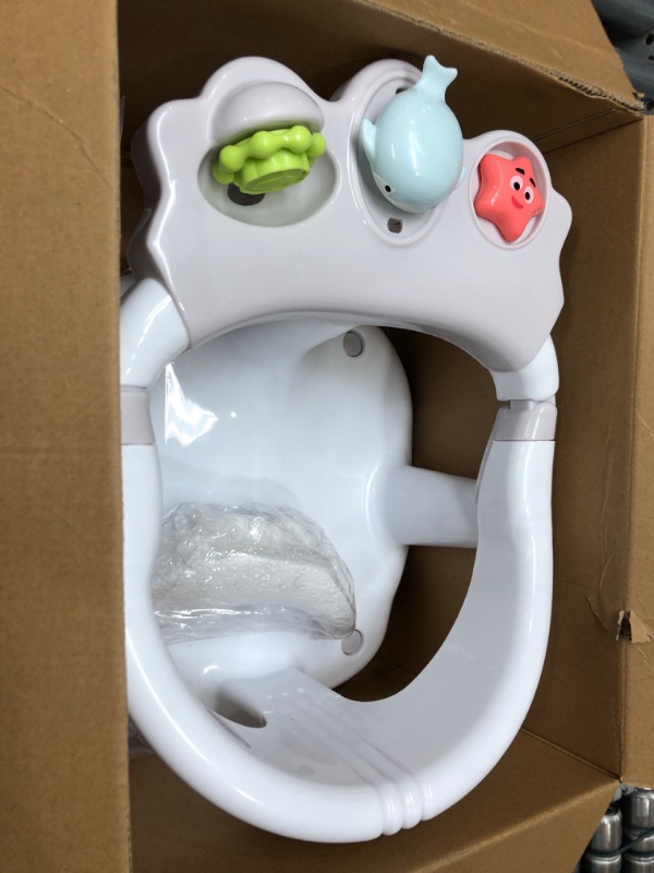 Photo 2 of Baby Bath Seat [Original] - Ergonomic Backrest – Side Opening Design – 2 Rotating Toys + 1 Pressing Toy – 4 Strong Anti-Slip Suction Cups – Ideal Gift for Baby 6-36 Months! (White-Style/2)