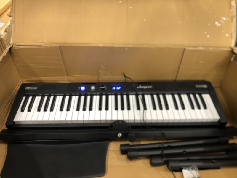 Photo 1 of 61 Key Keyboard Piano, Protable Electric Semi-Weighted Piano Keyboard for Beginner/Professional, With Power Supply, Built In Speakers, Pedal, Perfect for Birthday or Christmas(with stand, stool) With Stand+Stool