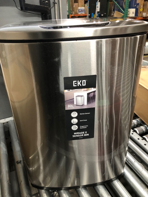 Photo 2 of * touchless sensor not functional * 
EKO Mirage X 80 Liter / 21.1 Gallons Motion Sensor Trash can, Brushed Stainless Steel