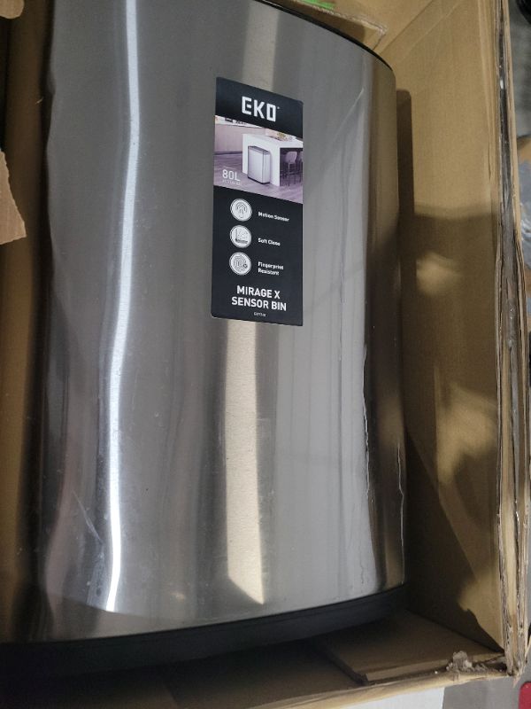 Photo 5 of * touchless sensor not functional * 
EKO Mirage X 80 Liter / 21.1 Gallons Motion Sensor Trash can, Brushed Stainless Steel