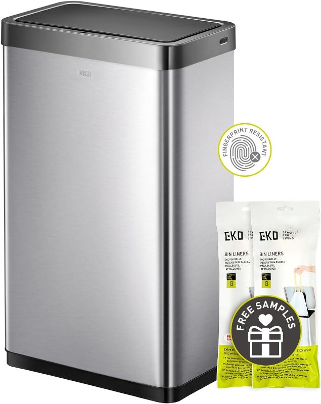 Photo 1 of * touchless sensor not functional * 
EKO Mirage X 80 Liter / 21.1 Gallons Motion Sensor Trash can, Brushed Stainless Steel