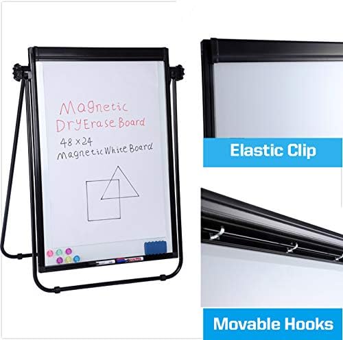 Photo 1 of DexBoard U-Stand Double Sided 40" x 28" Magnetic Dry Erase Easel, Height Adjustable & 360° Rotating Whiteboard with 1 Eraser, 6 Magnets and Paper Pads White 40"x28"