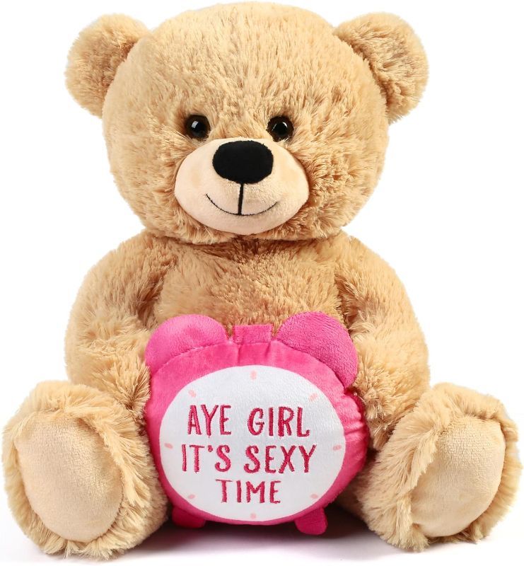 Photo 1 of BenBen Teddy Bear For Girlfriend, 12 Inch Teddy Bear Stuffed Animal With Pink Clock, Funny Plush Bear Toy Gift For Her, Women, Wife On Christmas Valentine's Day Anniversary
