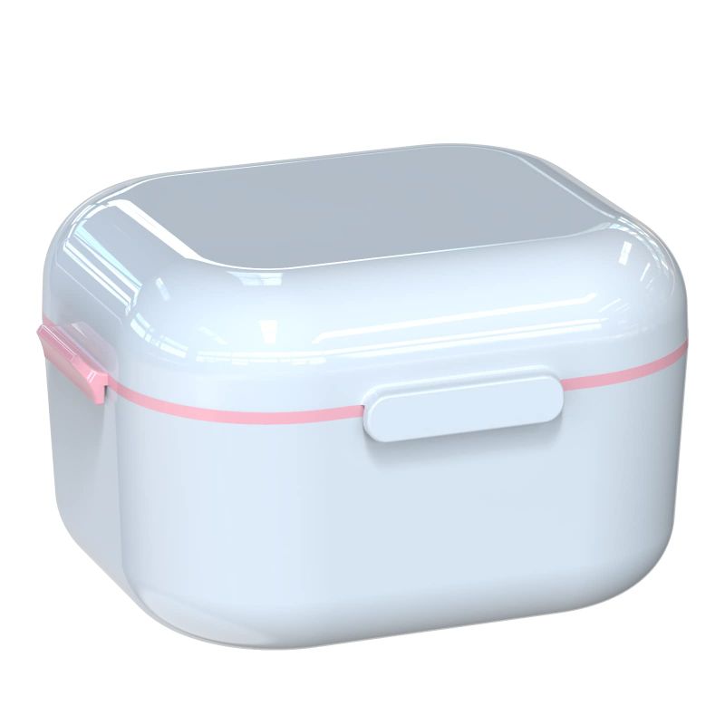 Photo 2 of BVN Denture Bath Denture Case: Denture Cup for Soaking Dentures, Retainer Cleaner Case with Mirror, Mouth Guard Case, Aligner Case, Retainer Holder, Night Guard Case, False Teeth Container White+Blue