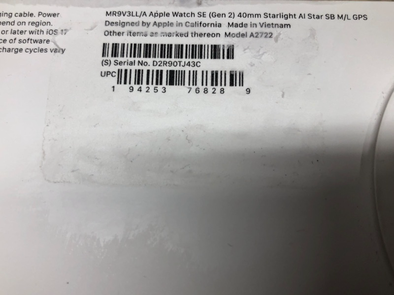 Photo 5 of *BRAND NEW, FACTORY SEALED*
Apple Watch SE (2nd Gen) [GPS 40mm] Smartwatch with Starlight Aluminum Case with Starlight Sport Band M/L. Fitness & Sleep Tracker, Crash Detection, Heart Rate Monitor Starlight Aluminum Case with Starlight Sport Band 40mm M/L 