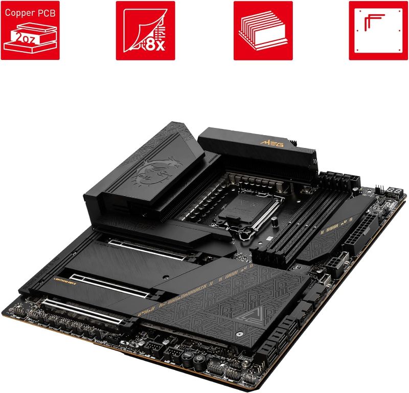 Photo 1 of ***SEE CLERK COMMENTS***
MSI MEG Z790 ACE Motherboard E-ATX - Supports Intel Core 12/13th Gen Processors, LGA 1700, DDR5 Boost (7800+MHz/OC), 2x PCIe 5.0 x16, 1x PCIe 4.0 x16, 1 x M.2 Gen5, 4 x M.2 Gen4, 2.5Gbps LAN, Wi-Fi 6E
