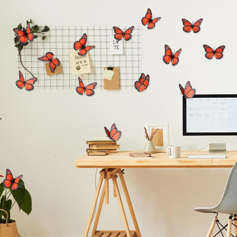 Photo 1 of 48 Pcs Monarch Butterfly Decorations, Orange Artificial Monarch Butterfly for Craft Home Room Wedding Birthday Party Decor
