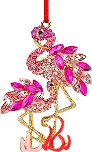 Photo 1 of D24TIME Flamingo Christmas Ornament Pink Metal Flamingo Pendants Tree Decorations Decorative Hanging Ornaments Flamingo Keepsake Gifts for Women Flamingo Lovers Sisters Girls Holiday Decor Xmas Party