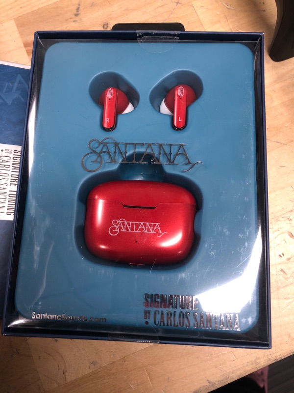 Photo 2 of Mambo by Carlos Santana, True Wireless Earbuds Bluetooth Headphones with Charging Case, Bluetooth Earbuds with Voice Isolating Microphone, Deep Bass Stereo Headsets for Sports & Gaming, Red