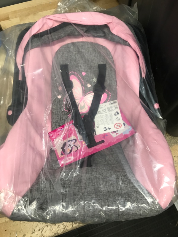 Photo 2 of Bayer Design 67933AA Toy, Car Seat Easy Go for Neo Vario Pram with Cover, Doll Accessories, Pink, Grey with Butterfly,Grey/pink