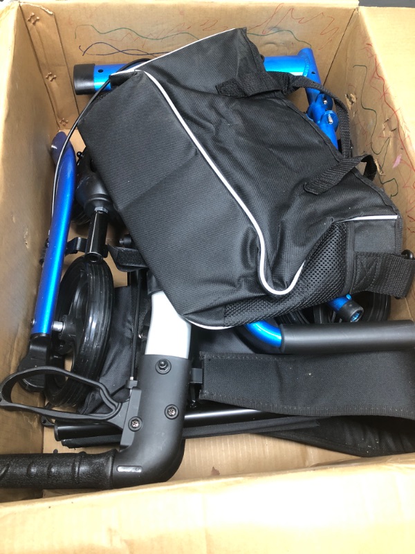 Photo 2 of 2 in 1 Rollator Walkers for Seniors with Padded Seat- Medical Transport Chair Walker with Adjustable Handle and Reversible Backrest (Blue)