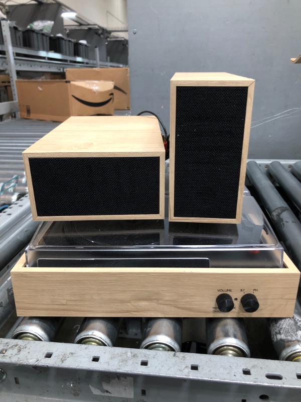 Photo 2 of LP&No.1 Bluetooth Vintage Turntable with Stereo Bookshelf Speakers,3-Speed Belt-Drive Record Player with Bluetooth Input,Auto-Stop,Acrylic Dust Cover,Burlywood