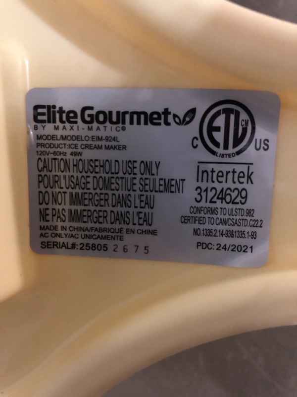 Photo 5 of * broken * sold for parts *
Elite Gourmet EIM-924L# 4 Quart Electric Motorized Ice Cream Maker Ice & Rock Salt