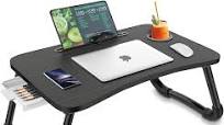 Photo 1 of  Laptop Bed Table Multi-Function Lap Serving Tray Dining Table with Storage Drawer and Water Bottle Holder, Slot for Eating, Working on Couch/Sofa (Arc Shape)