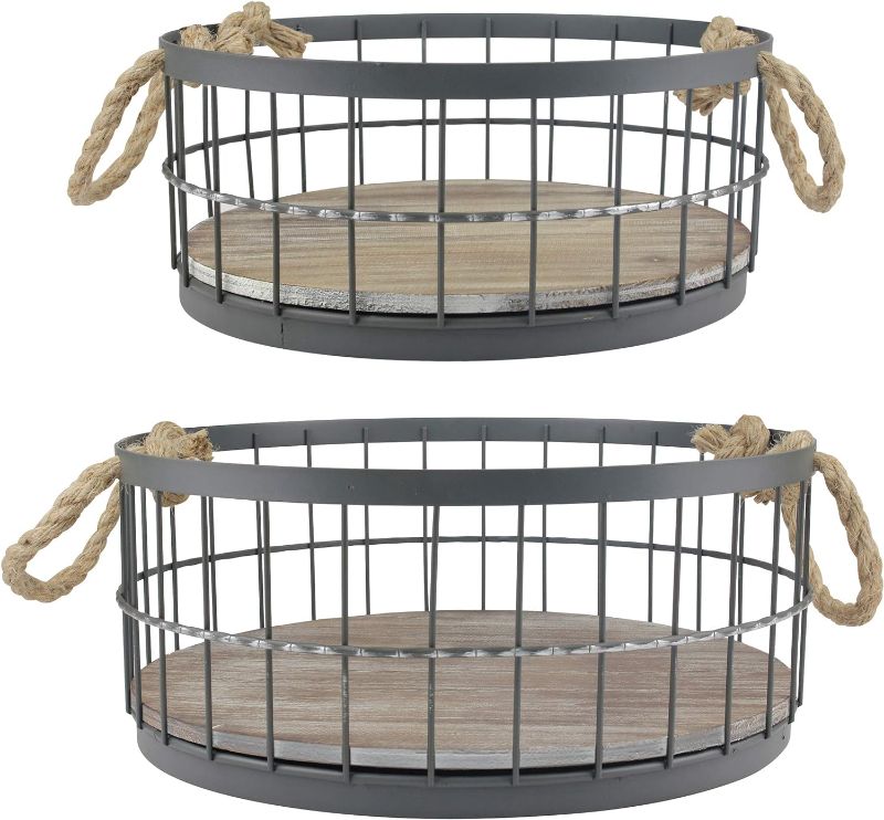 Photo 1 of * single item * see all images *
Stonebriar  Round Stackable Metal Wire and Wood Basket Set with Rope Handle