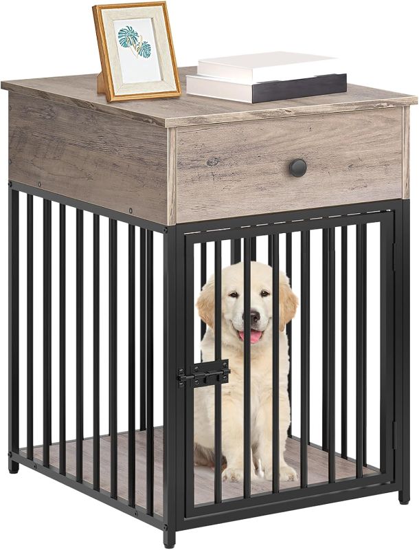 Photo 1 of HOOBRO Dog Crate Furniture, Dog Crate Table, Decorative Dog Kennel with Drawer, Indoor Pet Crate End Table for Small Dog, Steel-Tube Dog Cage, Chew-Proof, Greige BG01GW03