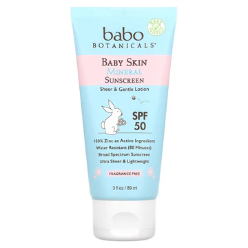 Photo 1 of  Babo Botanicals Sensitive Baby Mineral Sunscreen Lotion SPF50 - Natural Zinc Oxide - Face & Body - Fragrance-Free - Water-Resistant - EWG Verified - Vegan - Extra Sensitive Skin - For Babies & Kids 